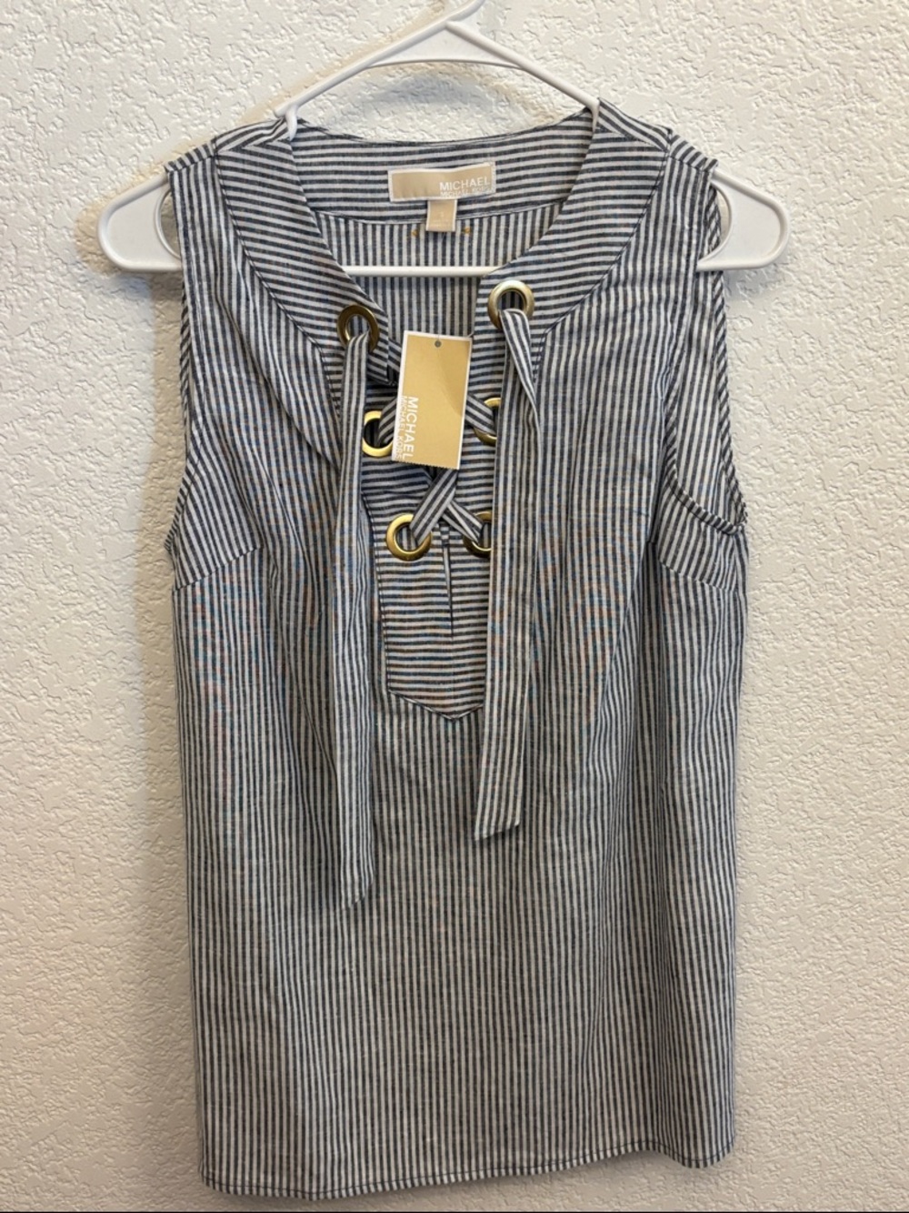 Michael Kors Navy & White Lace-Up Sleeveless Tunic size Small BNWT
